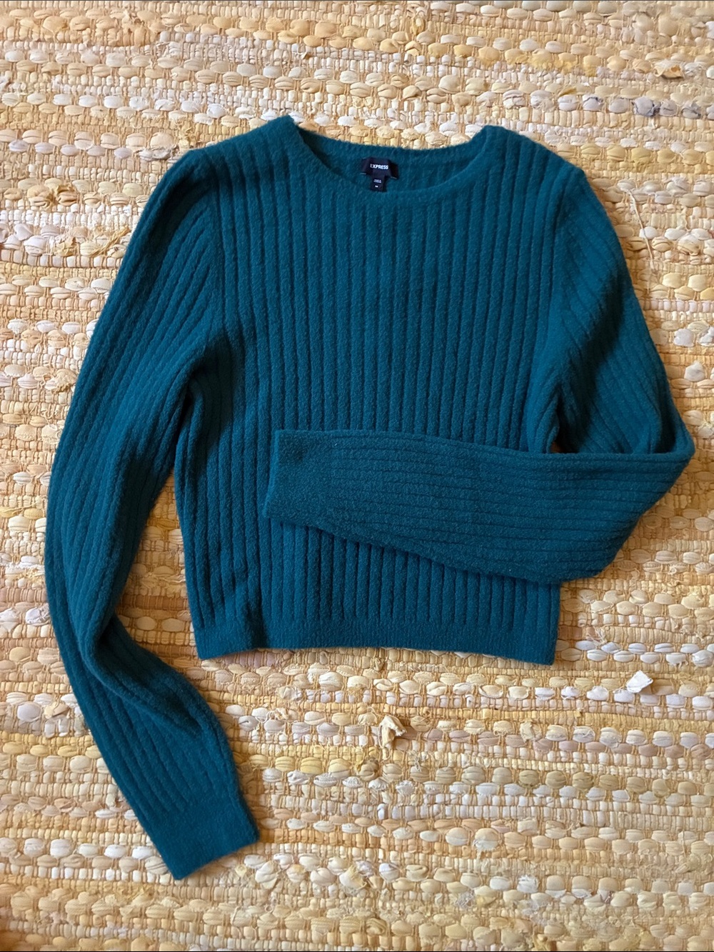 Express Teal Ribbed Crewneck Sweater